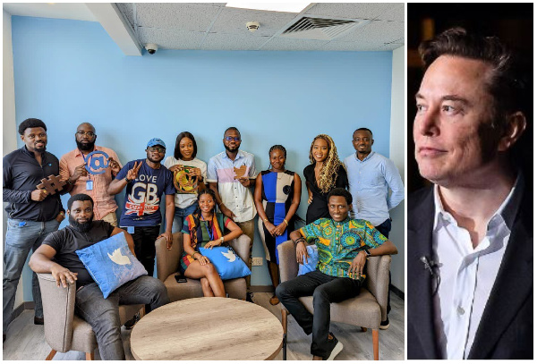 Employees of the Africa office in Accra and Elon Musk