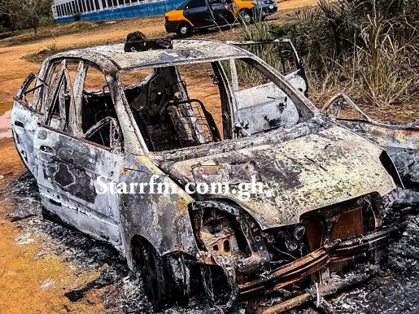 This vehicle was set on fire amidst the tension