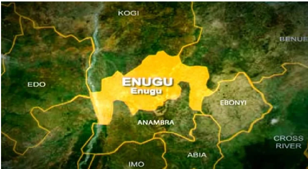 A map showing the Enugu town in Nigeria