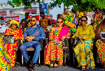 Colourful photos of Nana Konadu, the Rawlingses paying homage to Otumfuo pops up