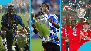 L-R: Sulley Muntari, Michael Essien and Samuel Osei Kuffour