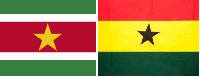 A photo collage of the flags of Ghana and Suriname