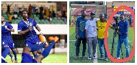 Eric Owusu Afriyie (circled) and celebrating his goal