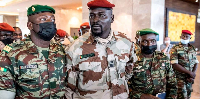 Col Mamady Doumbouya (C), the Guinean coup leader in Conakry, Guinea on September 17, 2021