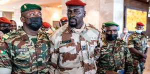 Col Mamady Doumbouya (C), the Guinean coup leader in Conakry, Guinea on September 17, 2021
