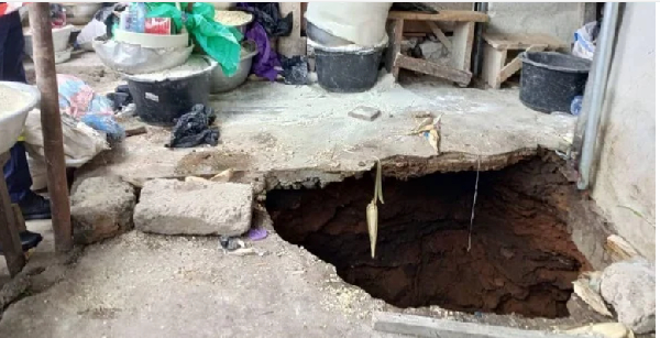 Frontage of the two shops that have caved in at Tarkwa Women's Market