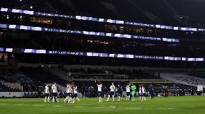 Tottenham acknowledge fans at the end of a Premier League match at Tottenham Hotspur in 2020
