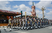 Ethiopian security personnel marching at a parade