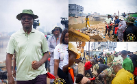 Dr Cassiel Ato Forson engages with residents at Alajo for the clean-up exercise
