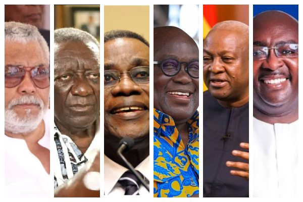Photo collage of Rawlings, Kufour, Atta Mills, Akufo-Addo, Mahama and Bawumia