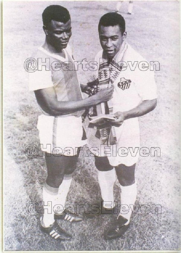 Pele with a Hearts of Oak player during his visit in 1969