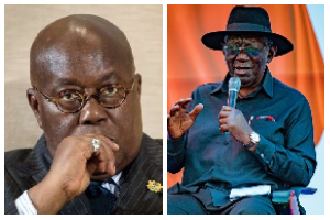 According to Kufuor (R), the Akufo-Addo (L) government implemented policies without consulting him According to Kufuor (R), the Akufo-Addo (L) government implemented policies without consulting him