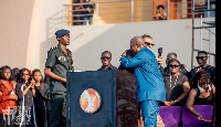 President Mahama with Bishop Dag hugging at the Good Friday Service at the Independence Square