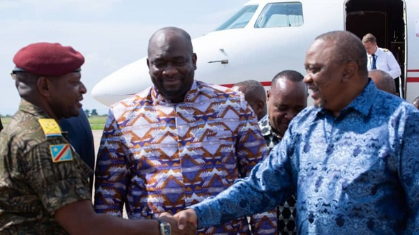 Former Kenyan President Uhuru Kenyatta arrives in Kinshasa PHOTO | COURTESY | DRC PRESIDENCY