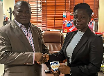 Akim Oda MP celebrates Portia Oppong as first female FIFA beach soccer referee in Ghana