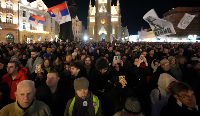 People attend a protest rally led by university students against corruption, Novi Sad