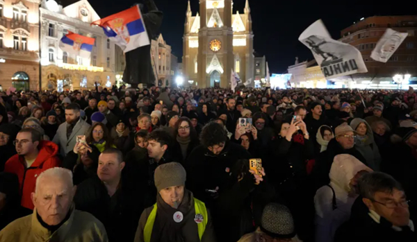 People attend a protest rally led by university students against corruption, Novi Sad