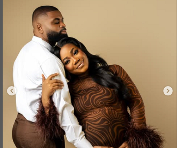 A picture of Nigerian gospel singer, Mercy Chinwo and her husband