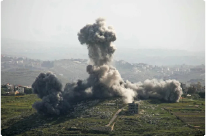 Smoke rises from the site of an Israeli air strike that targeted the southern Lebanese village