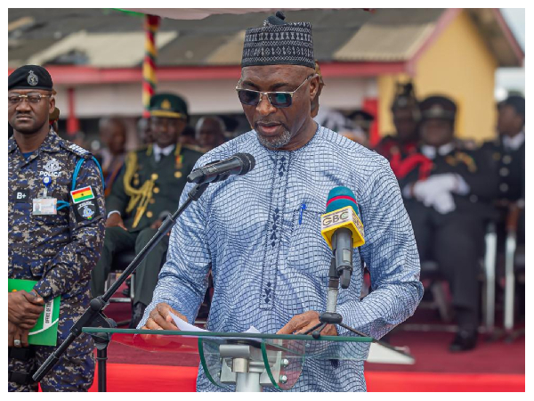 Muntaka Mohammed-Mubarak, delivering his speech at the graduation parade of Cadet Course Intake XXIV