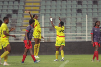 The Black Queens celebrating a goal