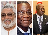 The late JJ Rawlings, the late Prof Atta Mills and John Dramani Mahama (from L to R)
