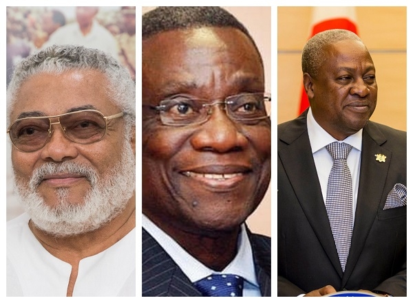 The late JJ Rawlings, the late Prof Atta Mills and John Dramani Mahama (from L to R)