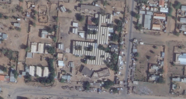 This satellite photo shows the Saudi Teaching Maternal Hospital, center, in El Fasher, Sudan