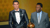 Cristiano Ronaldo (L)  and late Brazil great Pele