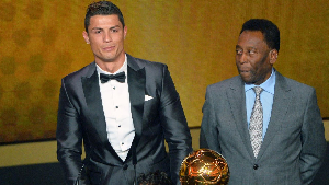 Cristiano Ronaldo (L)  and late Brazil great Pele