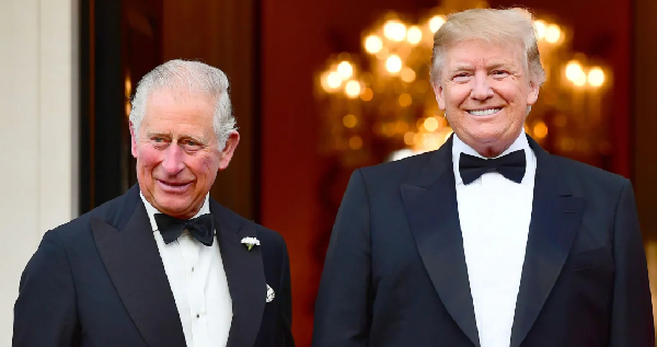 US President Donald Trump (R) with King Charles