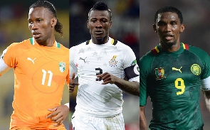 L-R Drogba, Asamoah Gyan, Samuel Eto'o