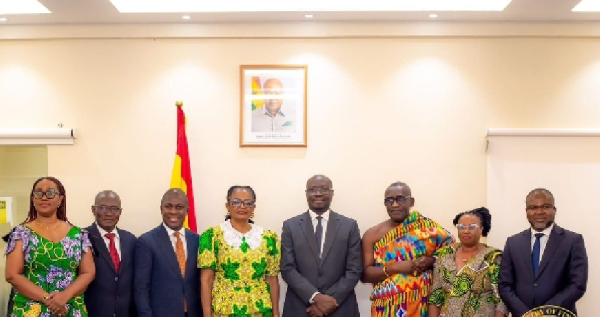 Minister of Finance, Dr. Ato Forson [M] in a photo with members of the SSNIT Board