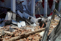 Buildings damaged by strong earthquake in Indonesia