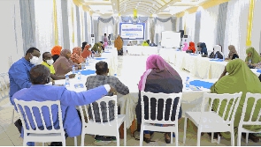 Somali journalists during a conference in Mogadishu on February 6, 2022
