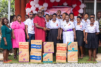Ambassador Michael Oquaye Jnr. made a donation of 400 boxes of sanitary pads