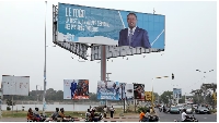 A billboard of President Faure Gnassingbe, presidential candidate of Union for the Republic