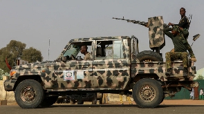 Security forces patrol Nigeria's troubled northwestern Zamfara State on March 3, 2021