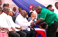 Koku Anyidoho greets Akufo-Addo at an NPP event in 2018