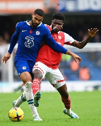 Partey tackles a Chelsea player