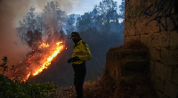 Fires burn in a forested area in a suburb of Quito, Ecuador's capital