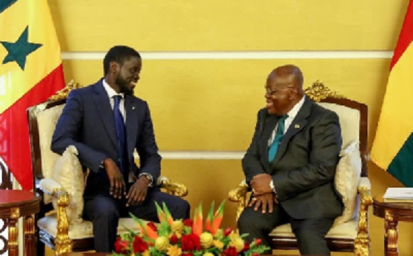 Akufo-Addo (right) with Bassirou Diomaye Diakhar Faye, Senegal president