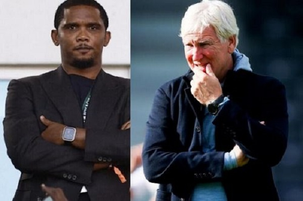 Eto'o (L) sacked Marc Brys (R) from his position as coach of Cameroon