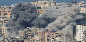 Smoke rises after an Israeli strike on Beirut's southern suburbs Smoke rises after an Israeli strike on Beirut's southern suburbs
