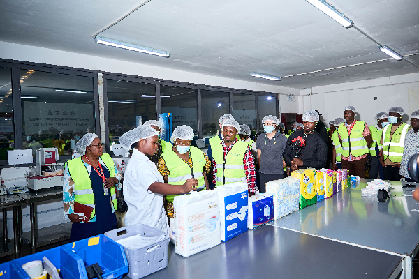 The trade minister (next to lady in white) and some key stakeholders during the tour