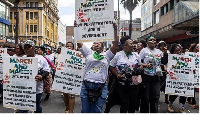 Crowds of anti-illegal immigration protesters demonstrate in the streets in Durban, South Africa