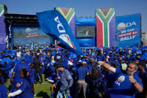 Supporters of the main opposition Democratic Alliance (DA) party attend a final election rally