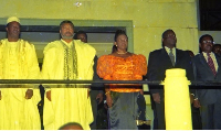 L-R: Amb. Gbeho (1st left), JJ Rawlings (2nd left), Ernestina Mills (middle) and Prof Atta Mills