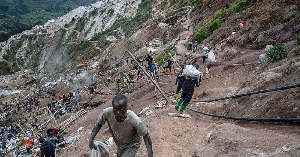 Miners work at the D4 Gakombe coltan mining quarry in Rubaya, DRC, May 9, 2025