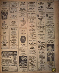 An old newspaper clipping from the 1970's advertising some entertaining events